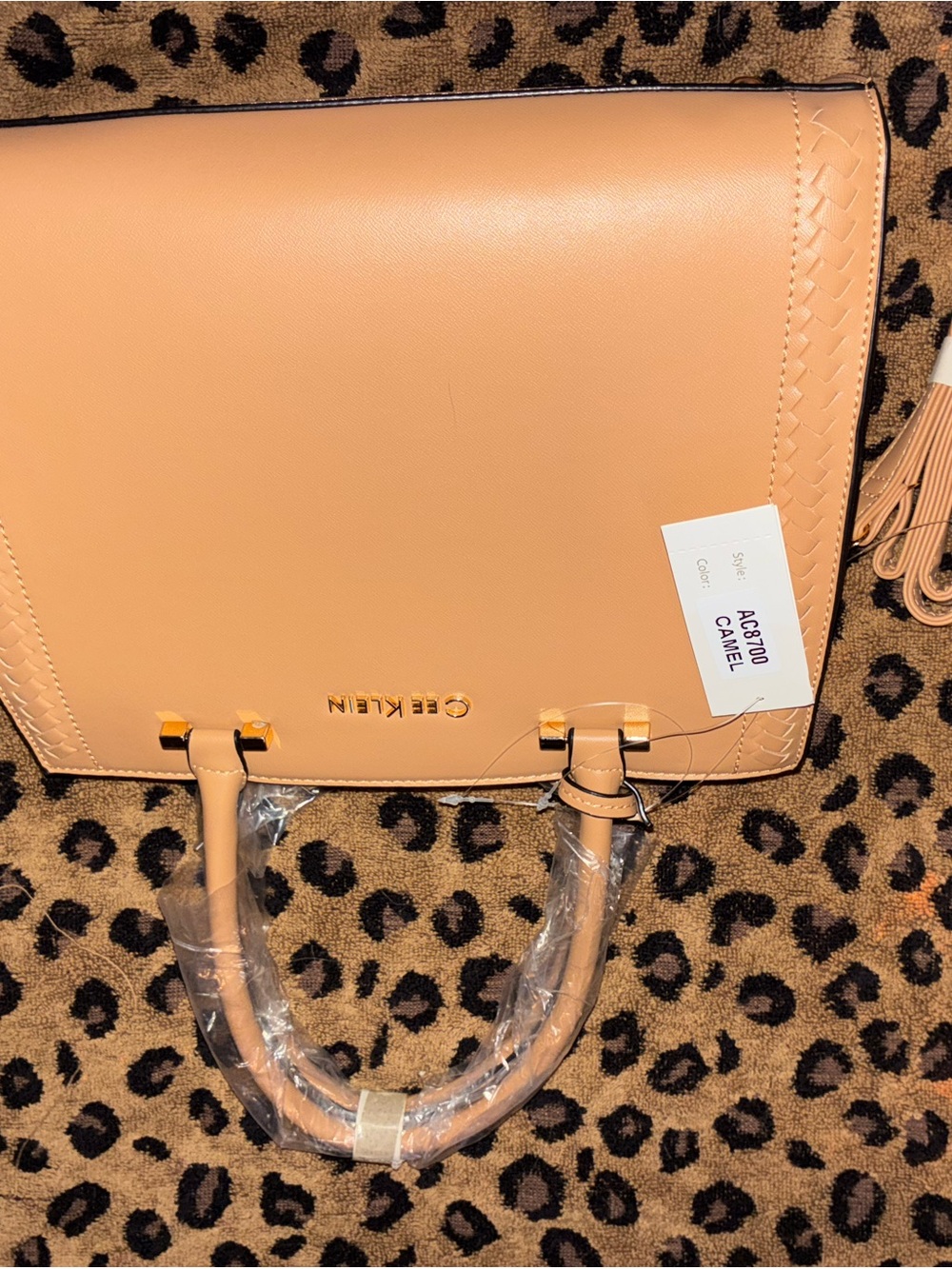 Calvin Klein Camel Top-Handle Satchel with Braided Trim